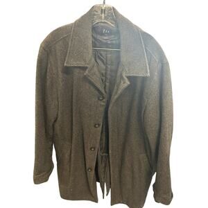 Gap Coat Jacket Mens Large Gray Tweed Wool Herringbone Buttons Long Heavy Lined